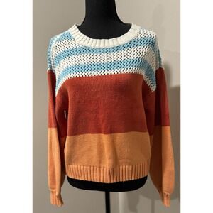 American Eagle Outfitters Striped Crochet Knit Sweater Women's L Color block